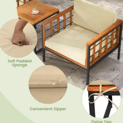Tangkula 5 Pieces Acacia Wood Patio Furniture Set with Ottomans, Outdoor Conversation Set