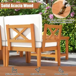 Tangkula 6 Pieces Acacia Wood Patio Furniture Set, Outdoor Sectional Conversation Set with Cushions and 2-Tier Coffee Table