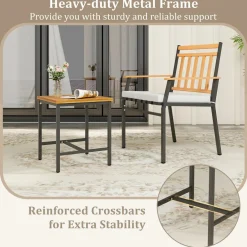 Tangkula 3 Pieces Acacia Wood Bistro Set, Patio Conversation Set with Cushions and Coffee Table