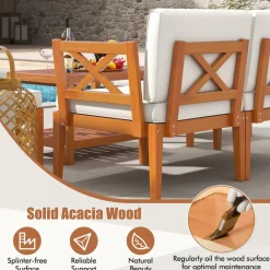 Tangkula 5/10 Pieces Acacia Wood Patio Furniture Set, Outdoor Sectional Conversation Set with Cushions