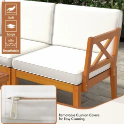 Tangkula 6 Pieces Acacia Wood Patio Furniture Set, Outdoor Sectional Conversation Set with Cushions and 2-Tier Coffee Table