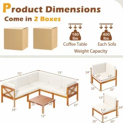 Tangkula 6 Pieces Acacia Wood Patio Furniture Set, Outdoor Sectional Conversation Set with Cushions and Coffee Table