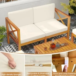 Tangkula 5 Pieces Acacia Wood Patio Chaise Lounge Chair Set with Ottomans and Cushions
