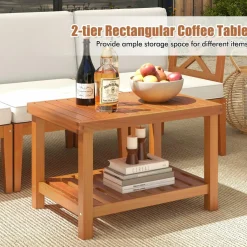 Tangkula 5/10 Pieces Acacia Wood Patio Furniture Set, Outdoor Sectional Conversation Set with Cushions