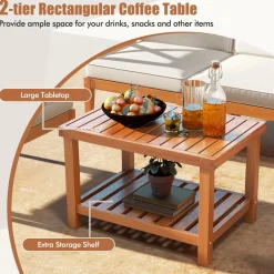 Tangkula 6 Pieces Acacia Wood Patio Furniture Set, Outdoor Sectional Conversation Set with Cushions and 2-Tier Coffee Table