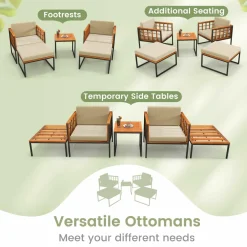 Tangkula 5 Pieces Acacia Wood Patio Furniture Set with Ottomans, Outdoor Conversation Set