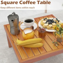 Tangkula 6 Pieces Acacia Wood Patio Furniture Set, Outdoor Sectional Conversation Set with Cushions and Coffee Table