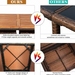 Tangkula 9 Pieces Acacia Wood Patio Dining Set, Space Saving Wicker Chairs and Wood Table with Umbrella Hole Outdoor Furniture Set
