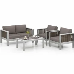 Tangkula 4 Pieces Aluminum Patio Furniture Set, Modern Outdoor Sectional Sofa Set (Gray)