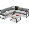 Tangkula 4 Pieces Aluminum Patio Furniture Set, Patiojoy All Weather Heavy Duty Cushioned Outdoor L Shaped Sofa Set