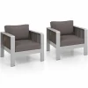 Tangkula 2 Pieces Aluminum Single Sofa, Outdoor Patio Furniture Set with Thick Back & Seat Cushions (Gray)