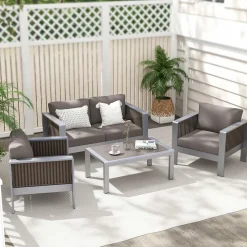 Tangkula 2 Pieces Aluminum Single Sofa, Outdoor Patio Furniture Set with Thick Back & Seat Cushions (Gray)