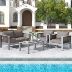 Tangkula 4 Pieces Aluminum Patio Furniture Set, Modern Outdoor Sectional Sofa Set (Gray)