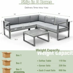 Tangkula 4 Pieces Aluminum Patio Furniture Set, Patiojoy All Weather Heavy Duty Cushioned Outdoor L Shaped Sofa Set