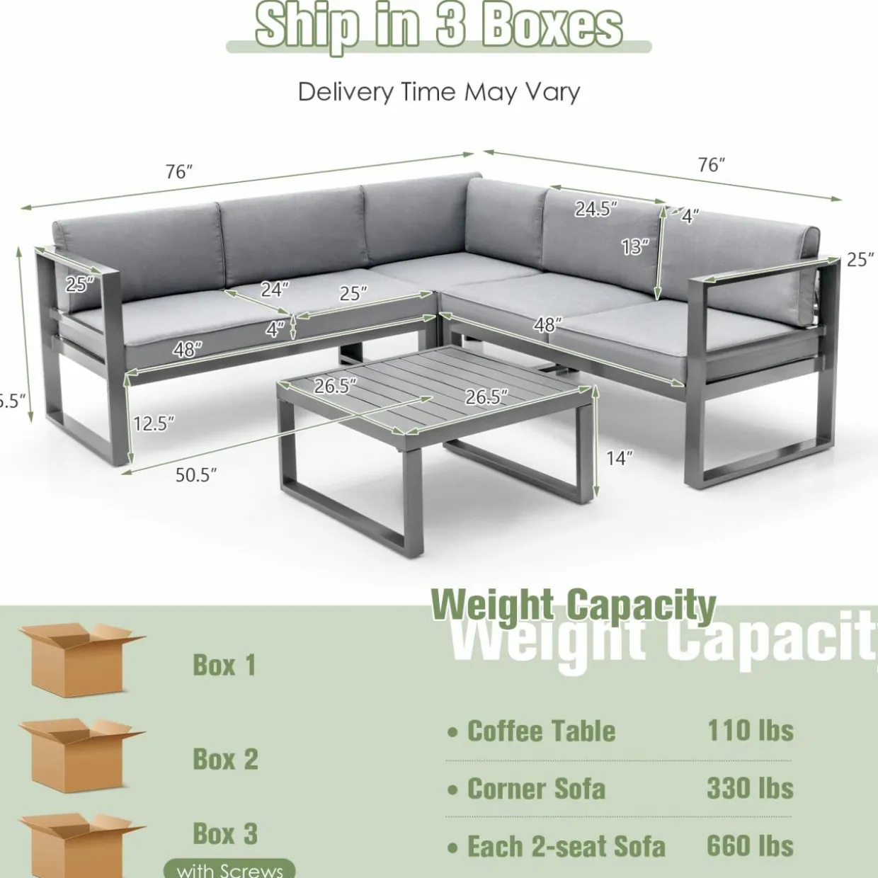 Tangkula 4 Pieces Aluminum Patio Furniture Set, Patiojoy All Weather Heavy Duty Cushioned Outdoor L Shaped Sofa Set