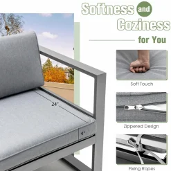 Tangkula 4 Pieces Aluminum Patio Furniture Set, Patiojoy All Weather Heavy Duty Cushioned Outdoor L Shaped Sofa Set