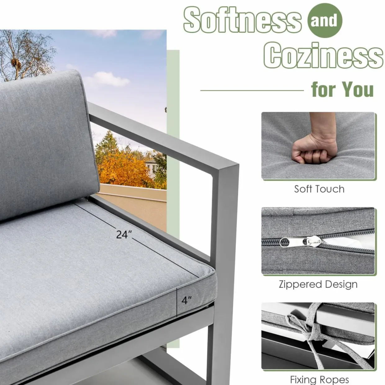 Tangkula 4 Pieces Aluminum Patio Furniture Set, Patiojoy All Weather Heavy Duty Cushioned Outdoor L Shaped Sofa Set