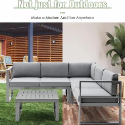 Tangkula 4 Pieces Aluminum Patio Furniture Set, Patiojoy All Weather Heavy Duty Cushioned Outdoor L Shaped Sofa Set