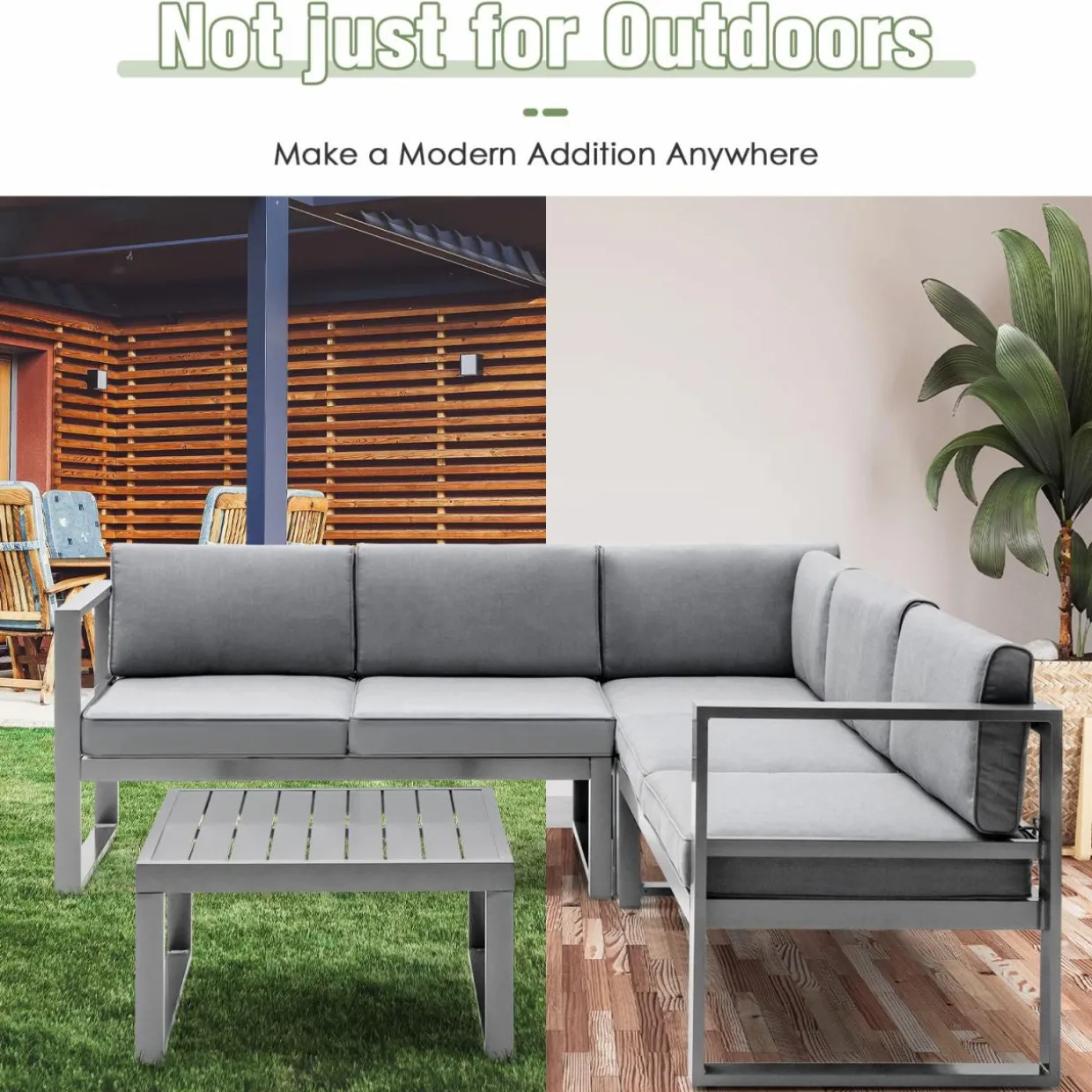 Tangkula 4 Pieces Aluminum Patio Furniture Set, Patiojoy All Weather Heavy Duty Cushioned Outdoor L Shaped Sofa Set