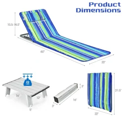 Tangkula 3 Pieces Beach Chairs for Adults, Backpack 2 Pack Beach Chairs Set with Folding Side Table