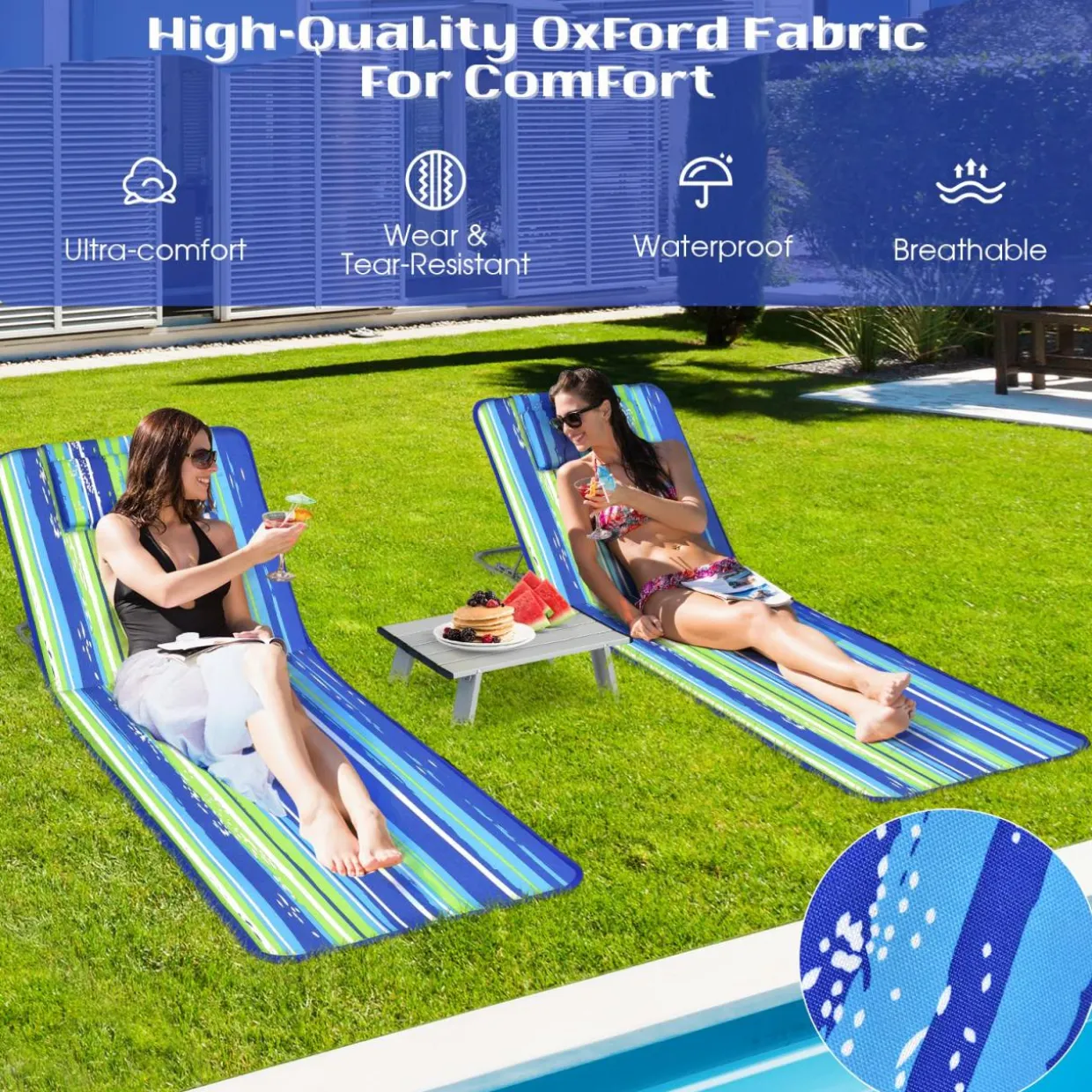Tangkula 3 Pieces Beach Chairs for Adults, Backpack 2 Pack Beach Chairs Set with Folding Side Table