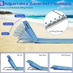 Tangkula 3 Pieces Beach Chairs for Adults, Backpack 2 Pack Beach Chairs Set with Folding Side Table