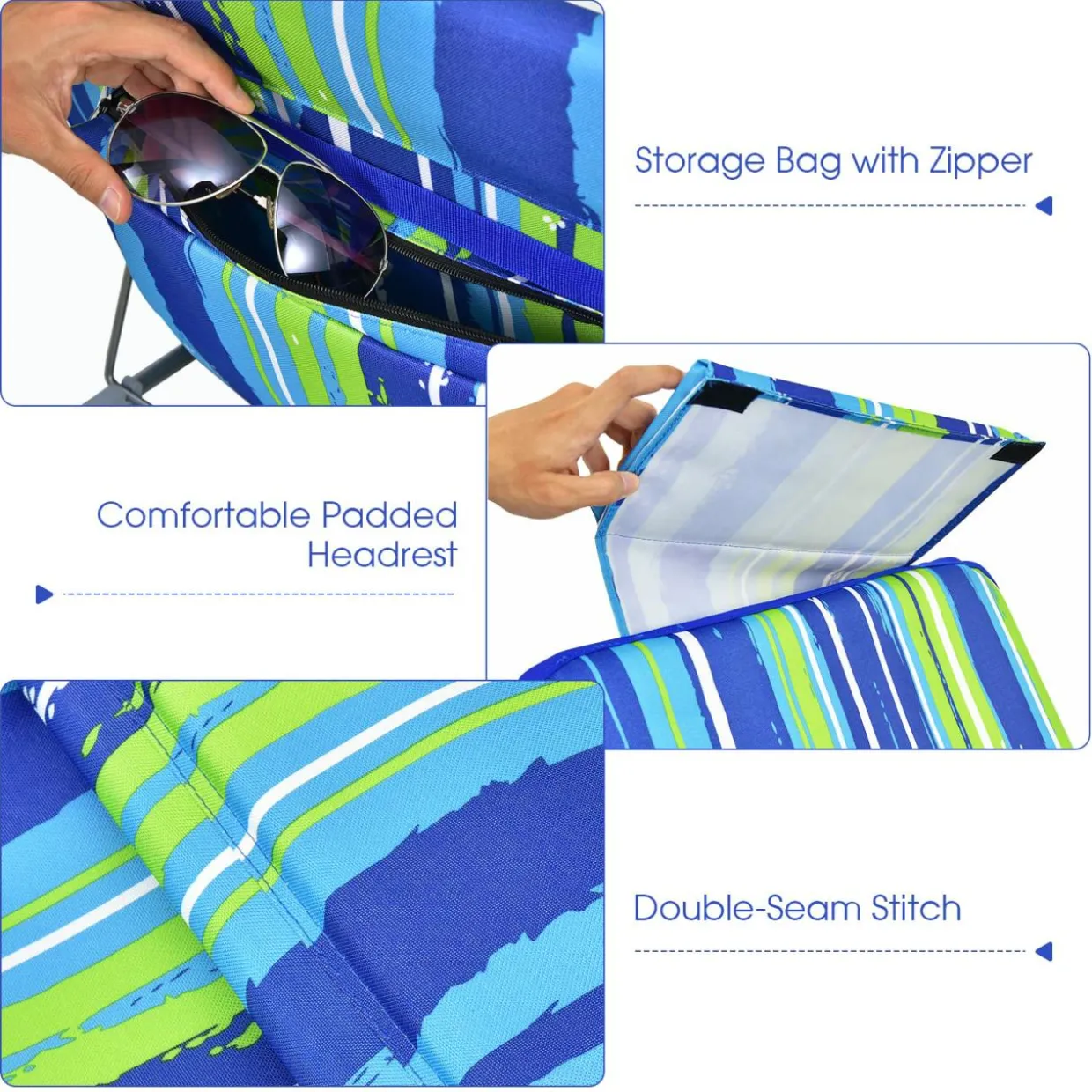 Tangkula 3 Pieces Beach Chairs for Adults, Backpack 2 Pack Beach Chairs Set with Folding Side Table