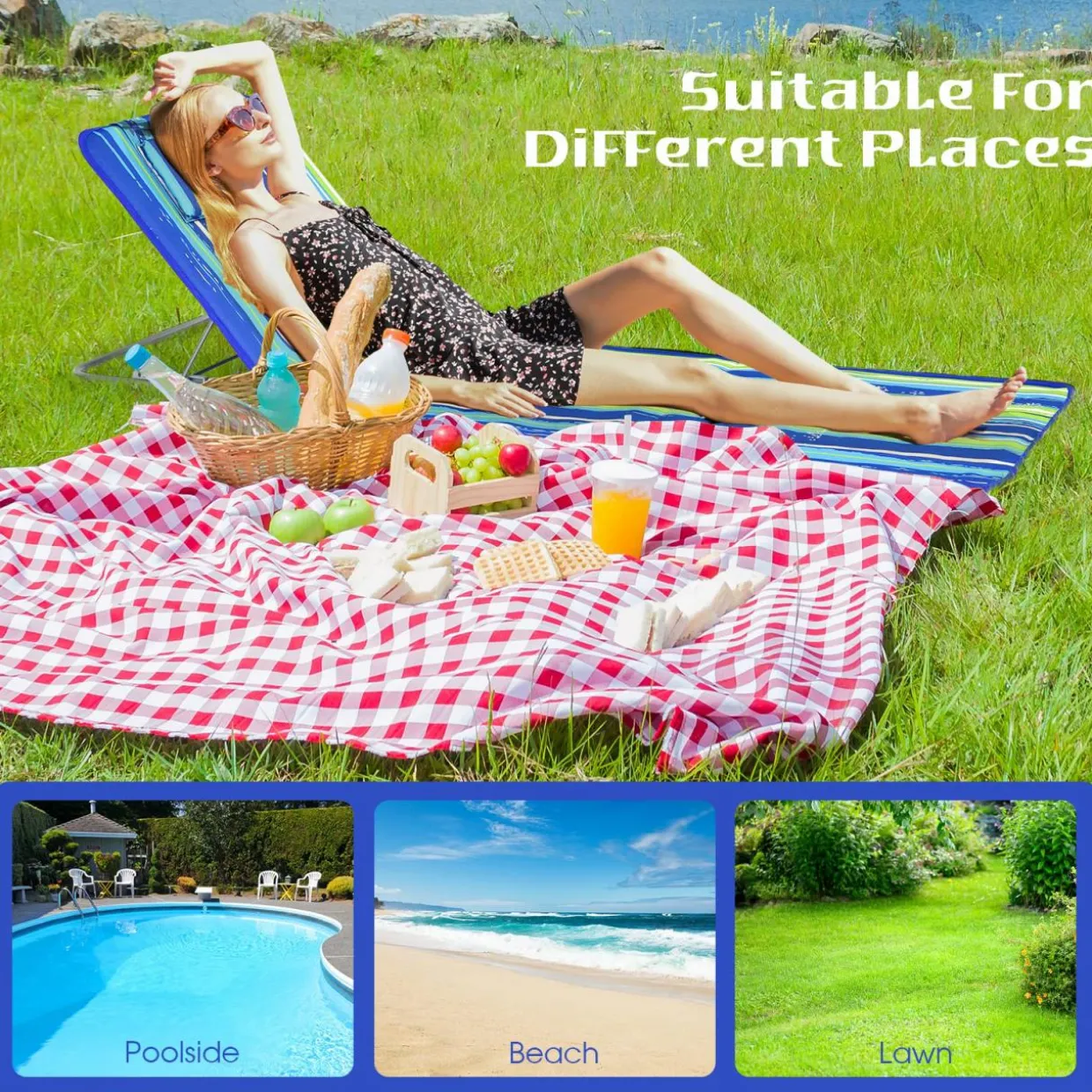 Tangkula 3 Pieces Beach Chairs for Adults, Backpack 2 Pack Beach Chairs Set with Folding Side Table