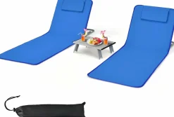 Tangkula 3 Pieces Beach Chairs for Adults, Backpack 2 Pack Beach Chairs Set with Folding Side Table