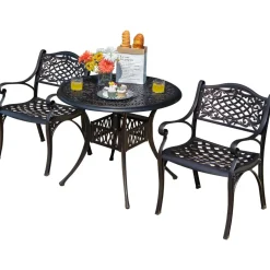 Tangkula 3 Pieces Cast Aluminum Patio Bistro Set, Outdoor Patio Table and Chairs Furniture for Porch and Balcony