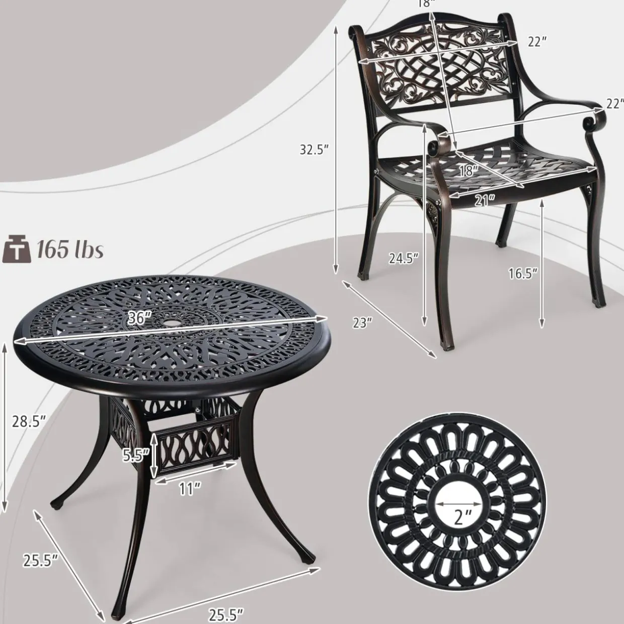 Tangkula 3 Pieces Cast Aluminum Patio Bistro Set, Outdoor Patio Table and Chairs Furniture for Porch and Balcony