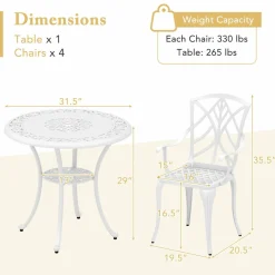 Tangkula 5 Pieces Cast Aluminum Outdoor Dining Set, Round Dining Table with 2.5” Umbrella Hole & 4 Armchairs