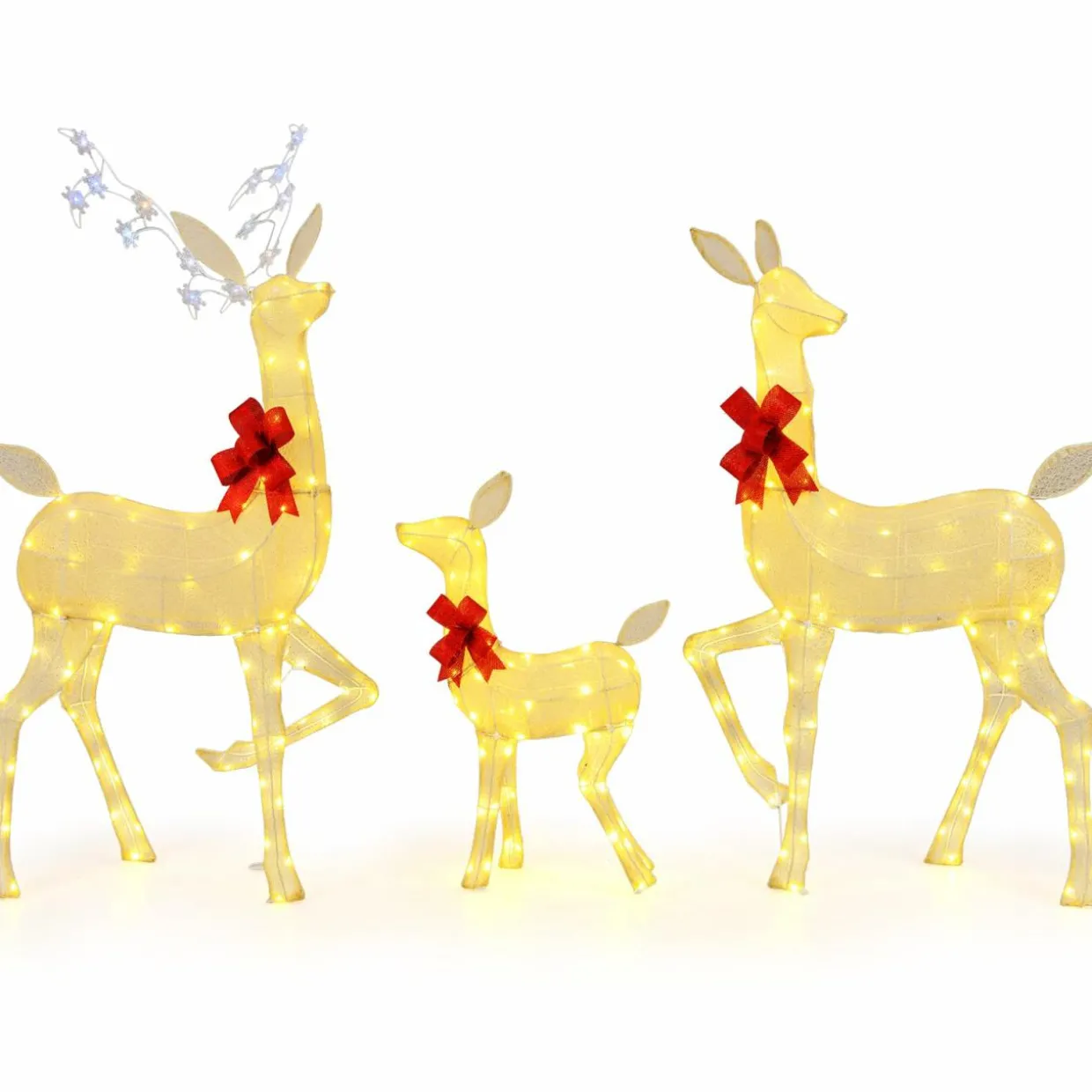 Tangkula 3 Pieces Christmas Lighted Reindeer Family Set