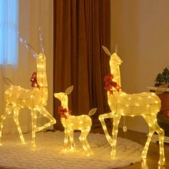 Tangkula 3 Pieces Christmas Lighted Reindeer Family Set