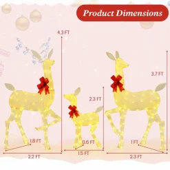 Tangkula 3 Pieces Christmas Lighted Reindeer Family Set