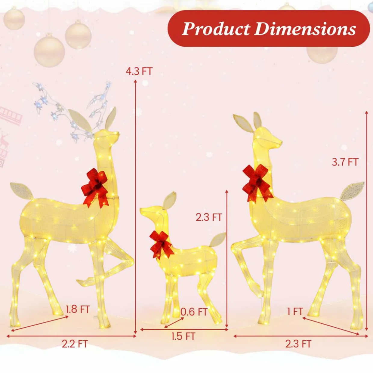 Tangkula 3 Pieces Christmas Lighted Reindeer Family Set
