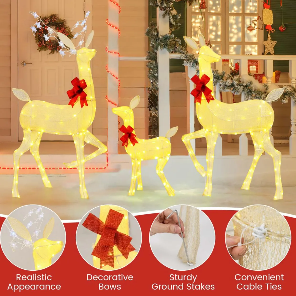 Tangkula 3 Pieces Christmas Lighted Reindeer Family Set
