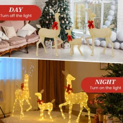 Tangkula 3 Pieces Christmas Lighted Reindeer Family Set