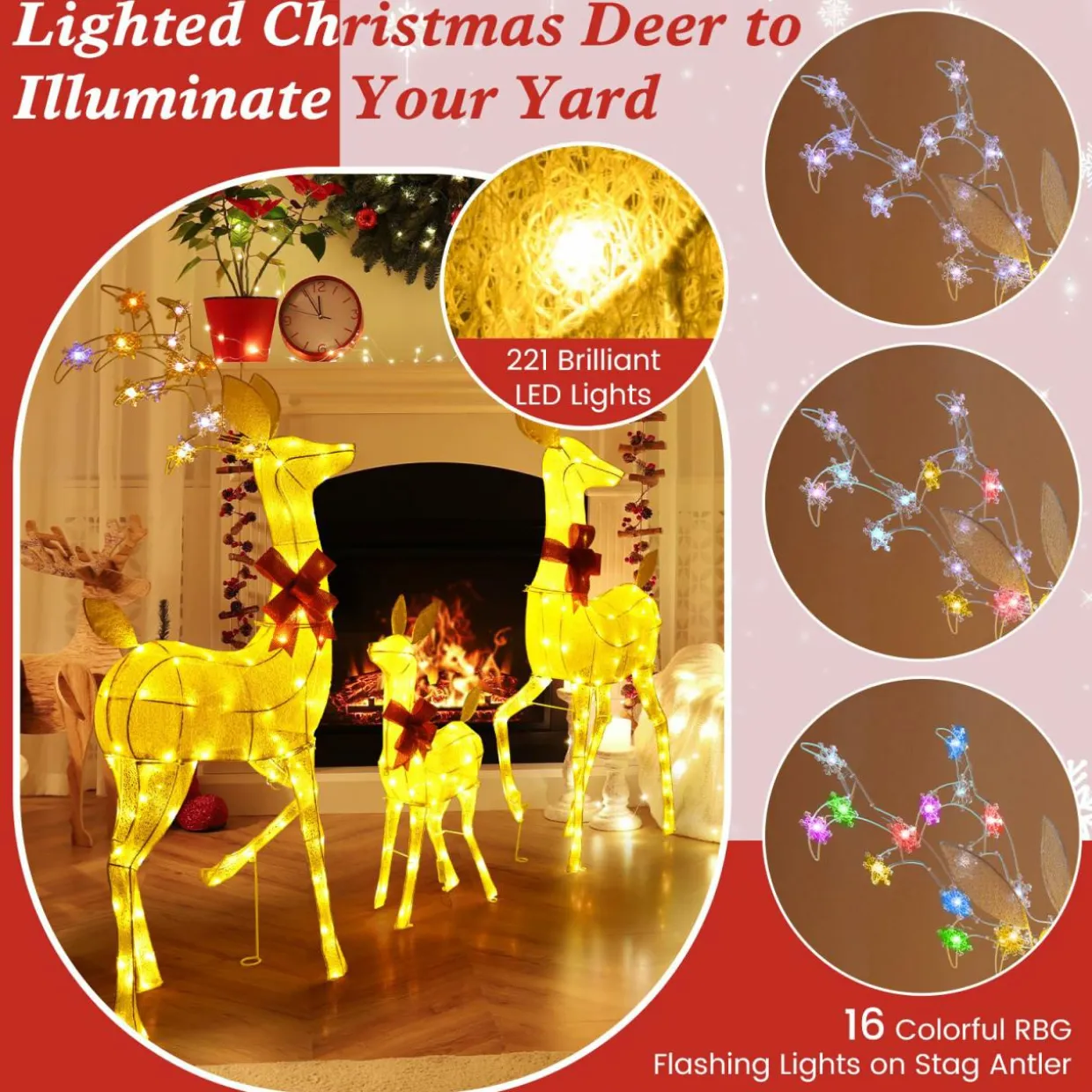 Tangkula 3 Pieces Christmas Lighted Reindeer Family Set