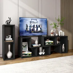 Tangkula 3 Pieces Console TV Stand, Free-Combination Entertainment Center for 50 55 60 65 Inch TV