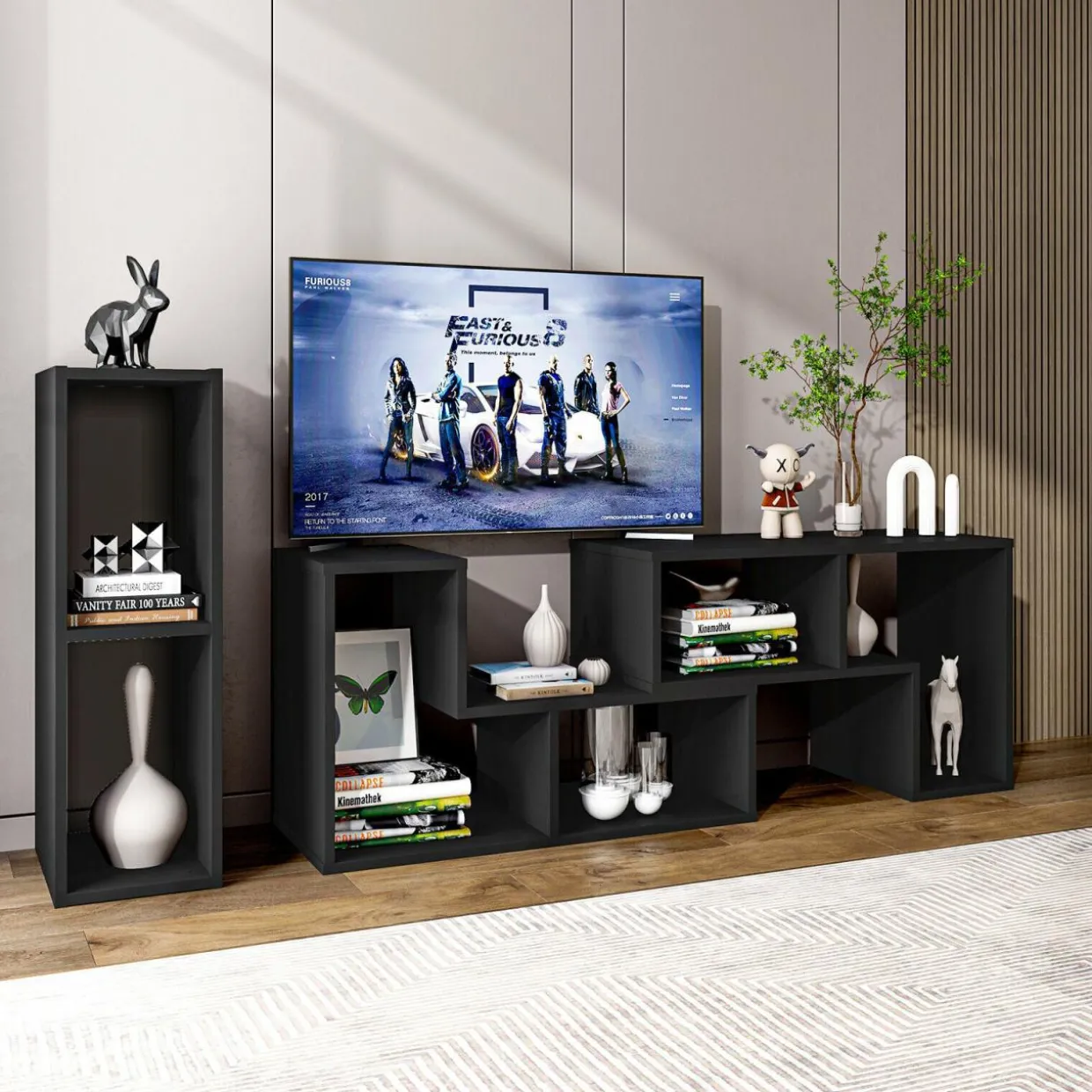 Tangkula 3 Pieces Console TV Stand, Free-Combination Entertainment Center for 50 55 60 65 Inch TV