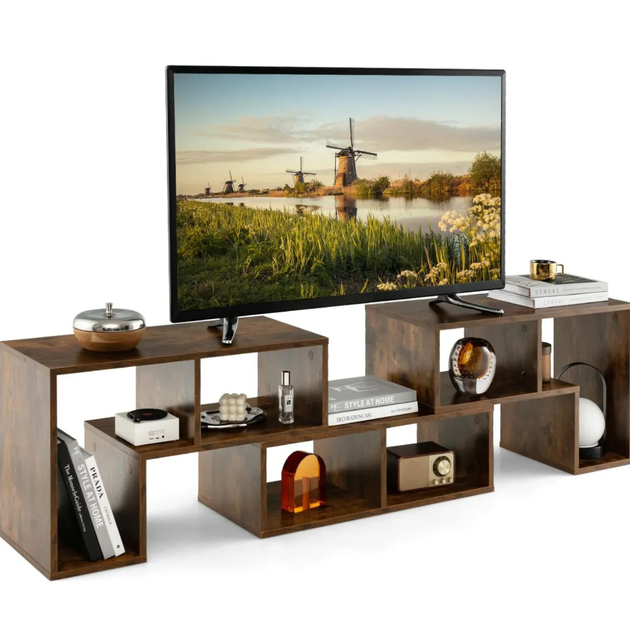 Tangkula 3 Pieces Console TV Stand, Free-Combination Entertainment Center for 50 55 60 65 Inch TV