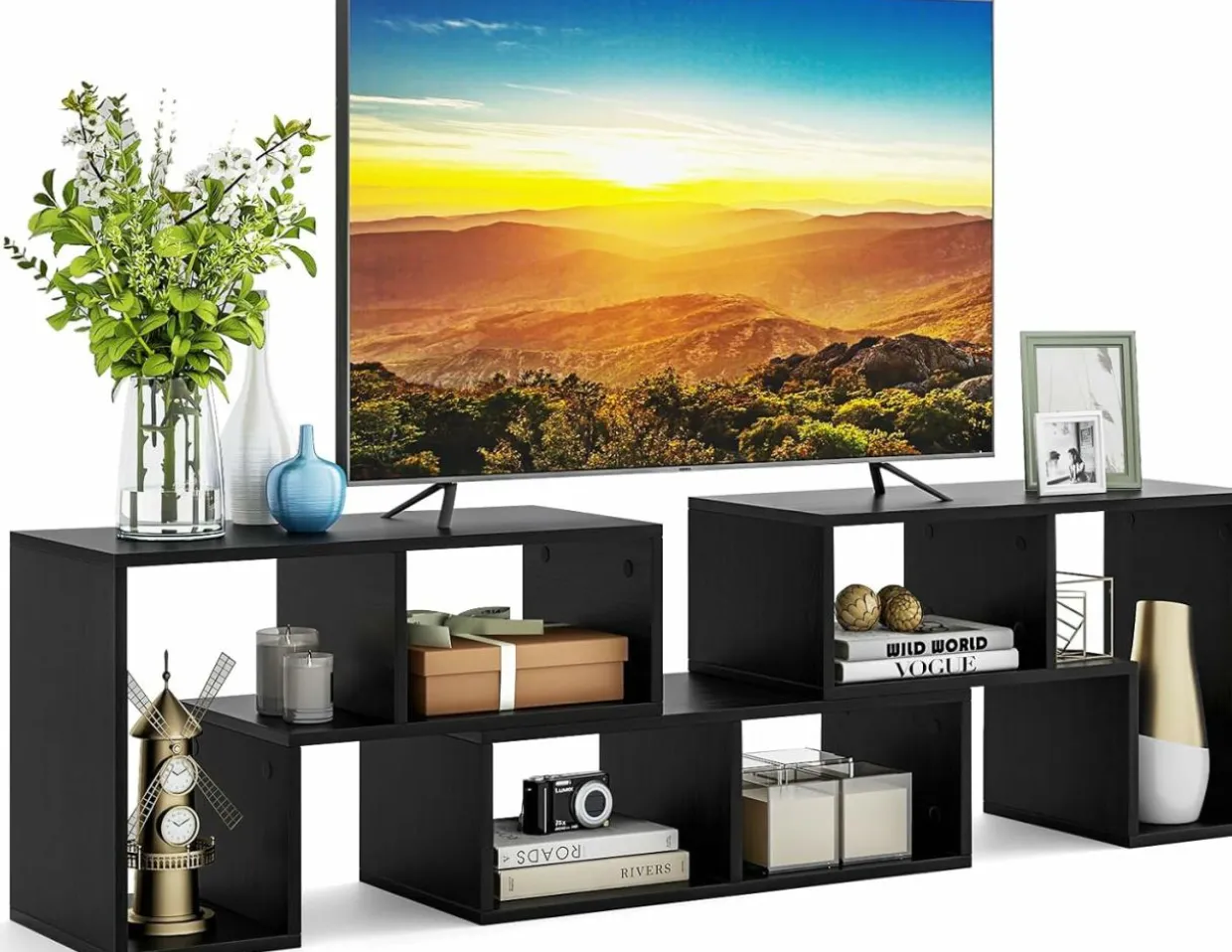 Tangkula 3 Pieces Console TV Stand, Free-Combination Entertainment Center for 50 55 60 65 Inch TV