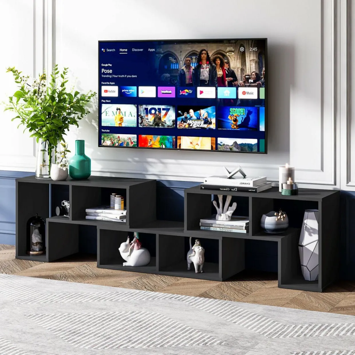 Tangkula 3 Pieces Console TV Stand, Free-Combination Entertainment Center for 50 55 60 65 Inch TV
