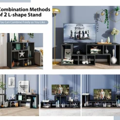 Tangkula 3 Pieces Console TV Stand, Free-Combination Entertainment Center for 50 55 60 65 Inch TV