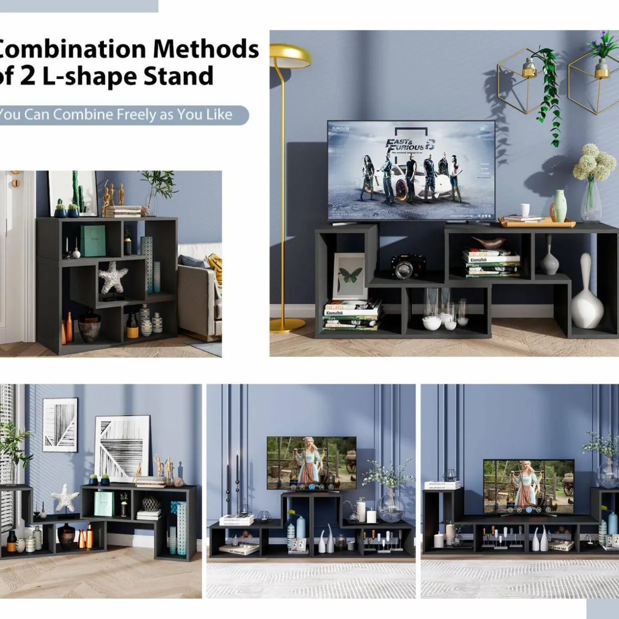 Tangkula 3 Pieces Console TV Stand, Free-Combination Entertainment Center for 50 55 60 65 Inch TV
