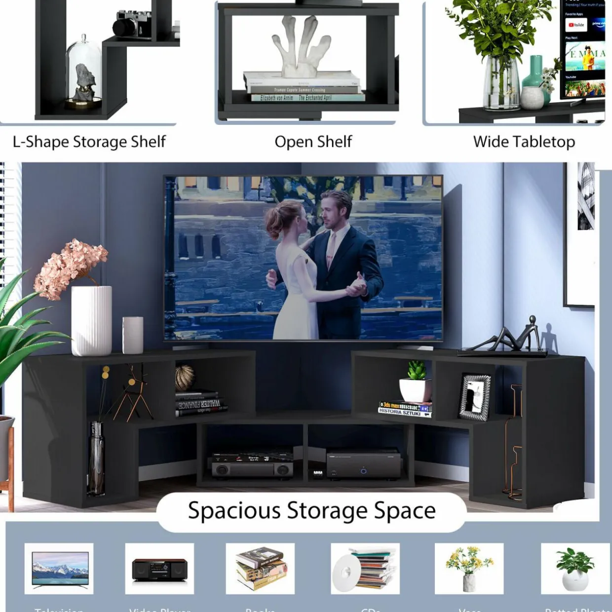 Tangkula 3 Pieces Console TV Stand, Free-Combination Entertainment Center for 50 55 60 65 Inch TV