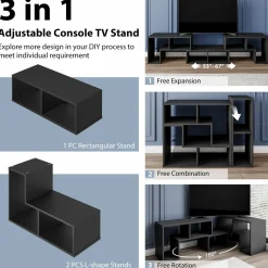 Tangkula 3 Pieces Console TV Stand, Free-Combination Entertainment Center for 50 55 60 65 Inch TV