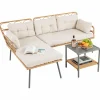 Tangkula 3 Pieces Corner Patio Furniture Set, PE Rattan L-Shaped Cushioned Sofa Set with Small Coffee Table