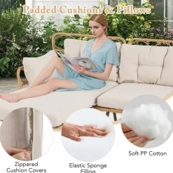Tangkula 3 Pieces Corner Patio Furniture Set, PE Rattan L-Shaped Cushioned Sofa Set with Small Coffee Table